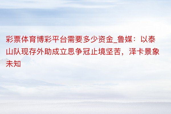 彩票体育博彩平台需要多少资金_鲁媒：以泰山队现存外助成立思争冠止境坚苦，泽卡景象未知