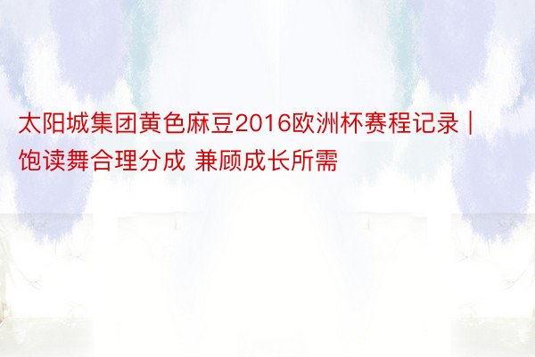 太阳城集团黄色麻豆2016欧洲杯赛程记录 | 饱读舞合理分成 兼顾成长所需