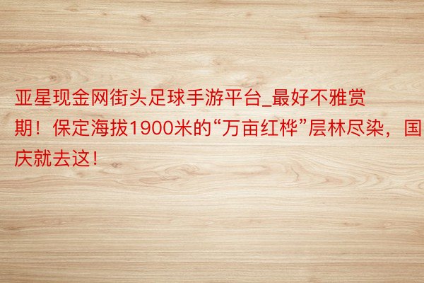 亚星现金网街头足球手游平台_最好不雅赏期！保定海拔1900米的“万亩红桦”层林尽染，国庆就去这！